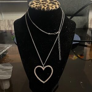 Paparazzi Silver Heart Necklace with Rhinestones